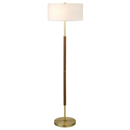 Hudson & Canal - Simone 2-Light Floor Lamp with Fabric Shade in Rustic Oak/Brass/White - FL1161 veiw 3