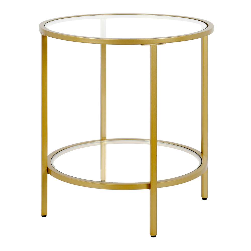 Hudson & Canal - Sivil 20in Wide Round Side Table with Glass Shelf in Brass - ST0651 veiw 1