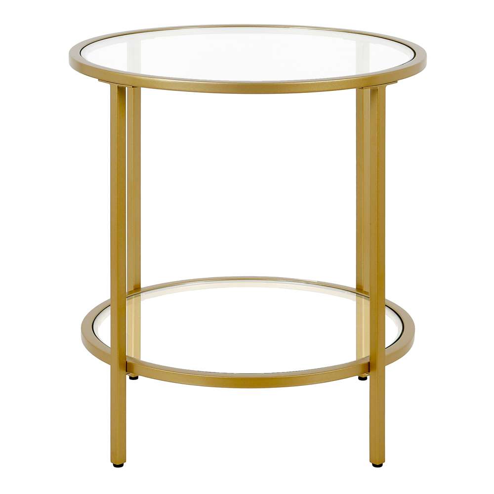 Hudson & Canal - Sivil 20in Wide Round Side Table with Glass Shelf in Brass - ST0651 veiw 3