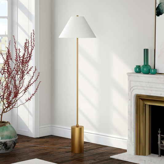 Hudson & Canal - Somerset 64in Tall Floor Lamp with Fabric Shade in Brass/White - FL0733 veiw 2