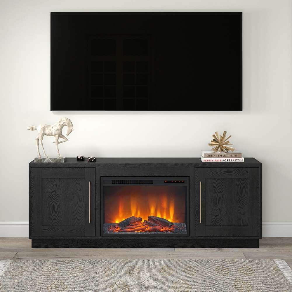 Hudson & Canal - Tillman Rectangular TV Stand with 26in Log Fireplace for TVs up to 75in in Black Grain - TV1840 veiw 2