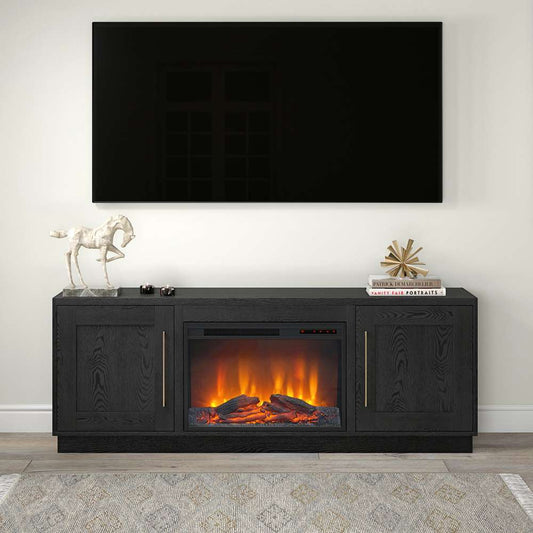 Hudson & Canal - Tillman Rectangular TV Stand with 26in Log Fireplace for TVs up to 75in in Black Grain - TV1840 veiw 2