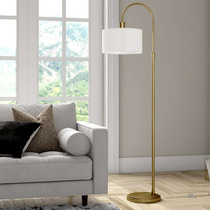 Hudson & Canal - Veronica Arc Floor Lamp with Fabric Shade in Antique Brass/White - FL0724 veiw 2