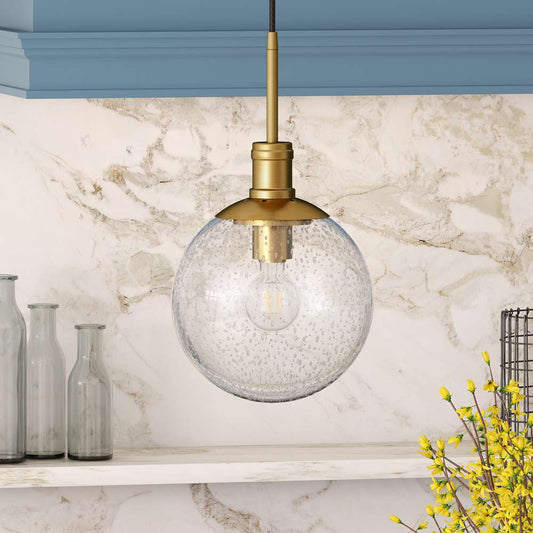Hudson & Canal - Walker 9in Wide Pendant with Glass Shade in Brass/Seeded - PD0616 veiw 2
