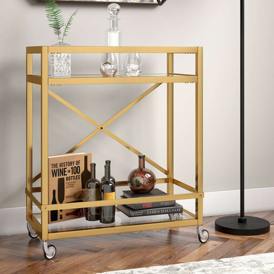 Hudson & Canal - Wilson 30in Wide Rectangular Bar Cart in Brass - BC0509 veiw 2
