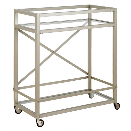 Hudson & Canal - Wilson 30in Wide Rectangular Bar Cart in Satin Nickel - BC0882 veiw 1