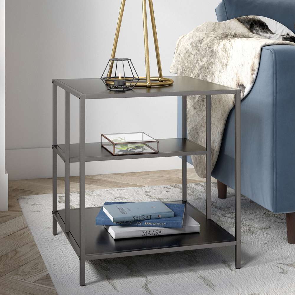Hudson & Canal - Winthrop 20in Wide Square Side Table with Metal Shelves in Gunmetal Gray - ST1002 veiw 2