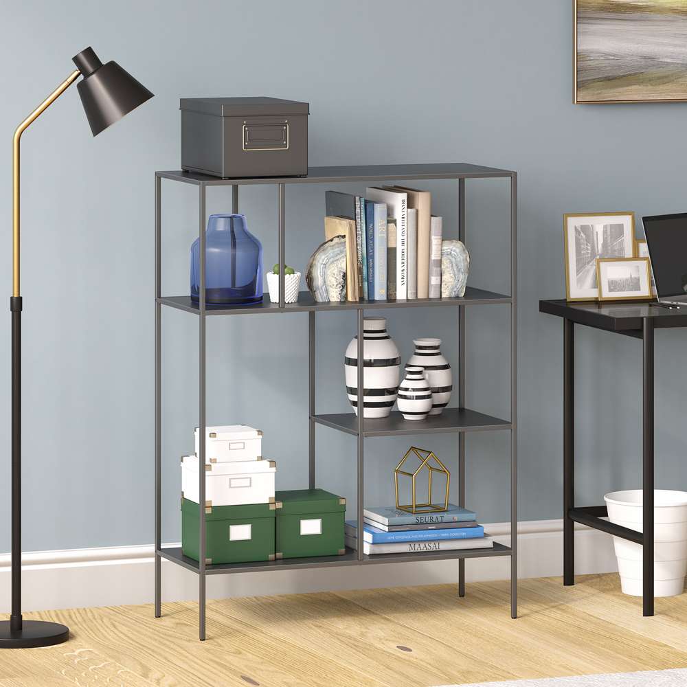 Hudson & Canal - Winthrop 48in Tall Rectangular Bookcase in Gunmetal Gray - BK1008 veiw 2