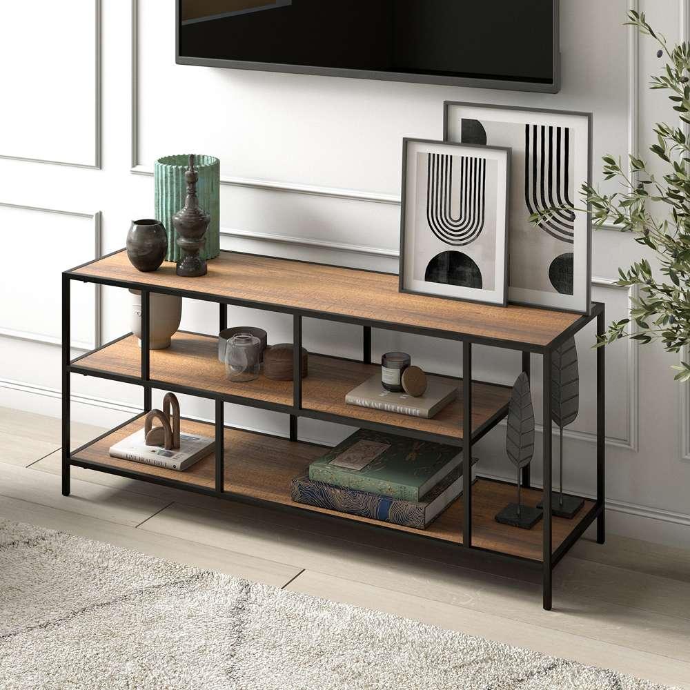 Hudson & Canal - Winthrop Rectangular TV Stand with Metal Shelves for TVs up to 60in in Blackened Bronze/Rustic Oak - TV1157 veiw 2