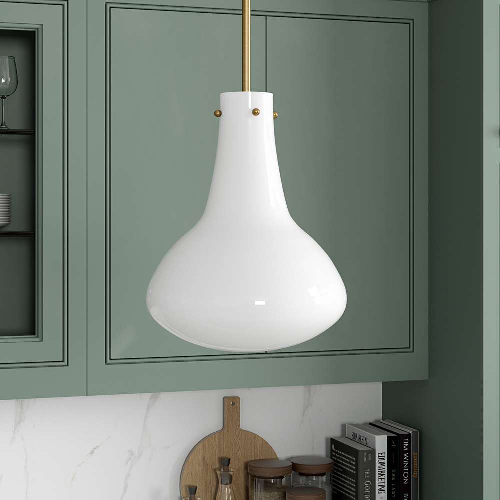 Hudson & Canal - Yuri 11.75in Wide Pendant with Glass Shade in Brass/White Milk - PD1462 veiw 2