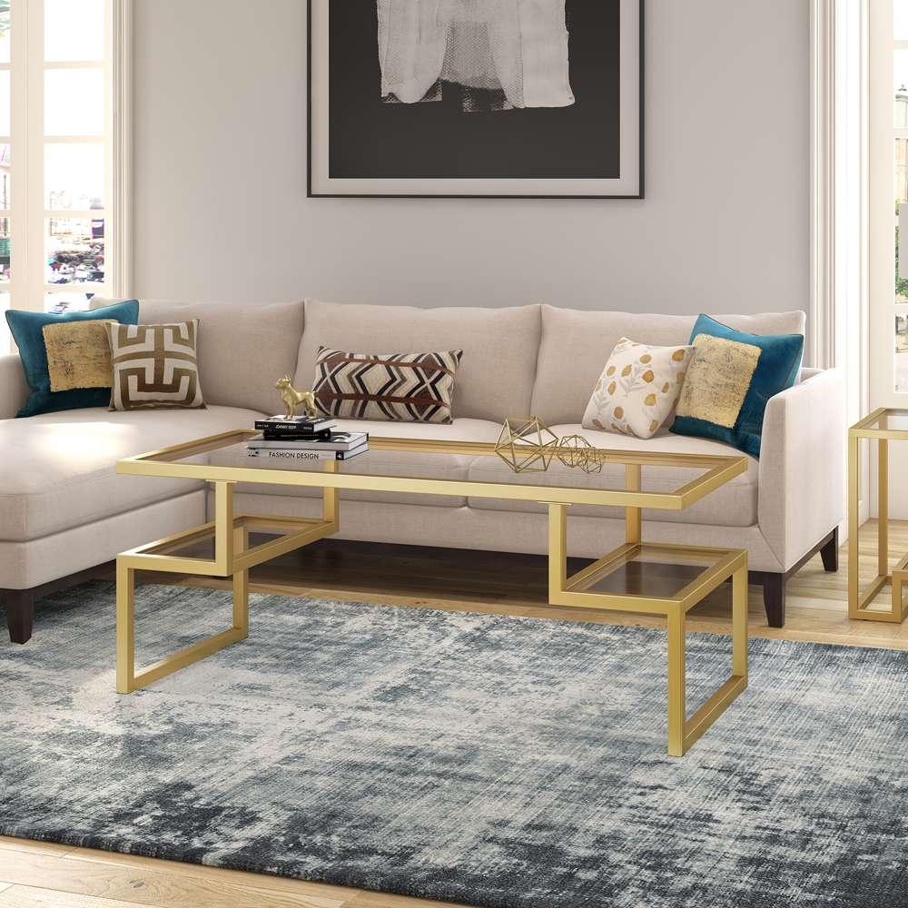 Hudson & Canal - Zander 45in Wide Rectangular Coffee Table in Brass - CT0189 veiw 2