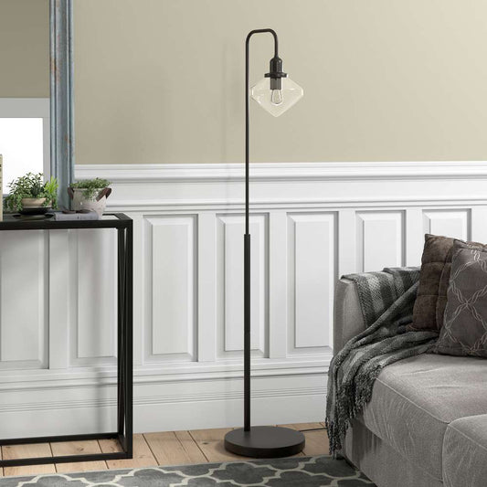 Hudson & Canal - Zariza Arc Floor Lamp with Glass Shade in Blackened Bronze/Clear - FL0960 veiw 2