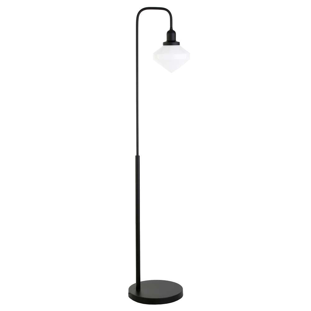 Hudson & Canal - Zariza Arc Floor Lamp with Glass Shade in Blackened Bronze/White Milk - FL0962 veiw 1