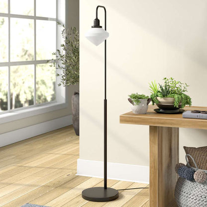 Hudson & Canal - Zariza Arc Floor Lamp with Glass Shade in Blackened Bronze/White Milk - FL0962 veiw 2
