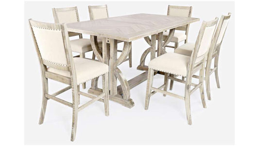 Jofran - Fairview Mid-Century Distressed 78in Seven-Piece Upholstered Counter Height Dining Set - 1933-78C-7 veiw 1