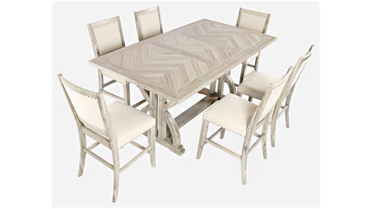 Jofran - Fairview Mid-Century Distressed 78in Seven-Piece Upholstered Counter Height Dining Set - 1933-78C-7 veiw 2