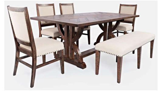 Jofran - Fairview Mid-Century Distressed 78in Six-Piece Upholstered Dining Set with Bench - 1931-78D-6 veiw 1