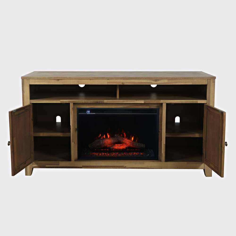 Jofran - Fairview Modern Transitional 60in Chevron Fireplace Storage Console TV Stand with Electric Fireplace, Bryce Light Brown - 2338-FP6032 veiw 3
