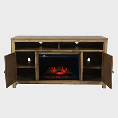 Jofran - Fairview Modern Transitional 60in Chevron Fireplace Storage Console TV Stand with Electric Fireplace, Bryce Light Brown - 2338-FP6032 veiw 3