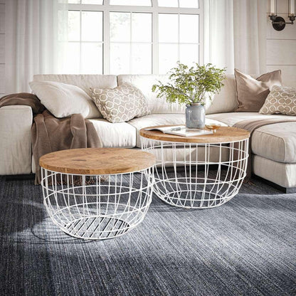 Jofran - Global Archive Rondo Nested Storage Solid Wood and Metal Basket Coffee Tables (Set of 2) White - 2330-3026WH veiw 1