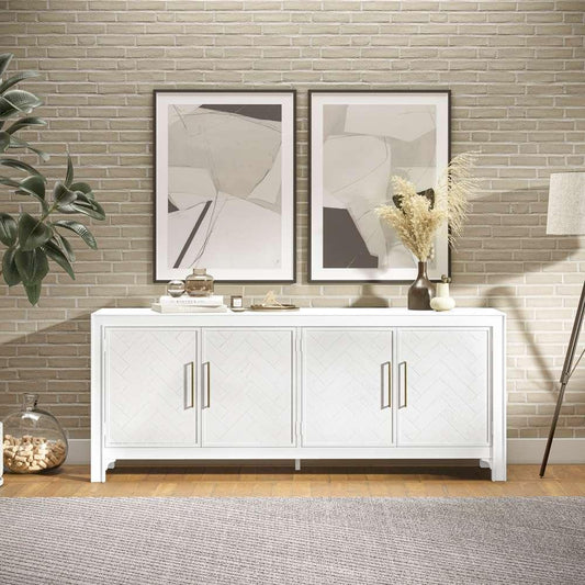 Jofran - Gramercy Mid-Century Modern Chevron Four Door 79in Accent Cabinet - Blanc White - 2056-79 veiw 1
