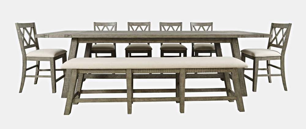 Jofran - Telluride Eight Piece Rustic Distressed Pine 127in Extendable Dining Set with Bench, Driftwood Grey - 2231-42D-8X veiw 1