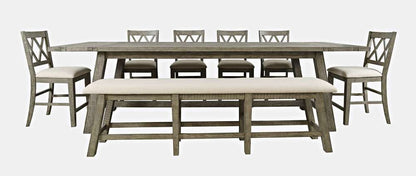 Jofran - Telluride Eight Piece Rustic Distressed Pine 127in Extendable Dining Set with Bench, Driftwood Grey - 2231-42D-8X veiw 1