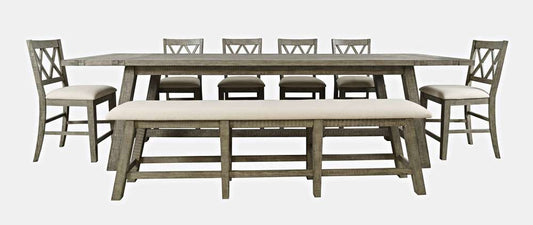Jofran - Telluride Eight Piece Rustic Distressed Pine 127in Extendable Dining Set with Bench, Driftwood Grey - 2231-42D-8X veiw 1