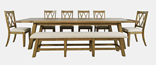 Jofran - Telluride Eight Piece Rustic Distressed Pine 127in Extendable Dining Set with Bench, Gold - 1801-42D-8X veiw 1