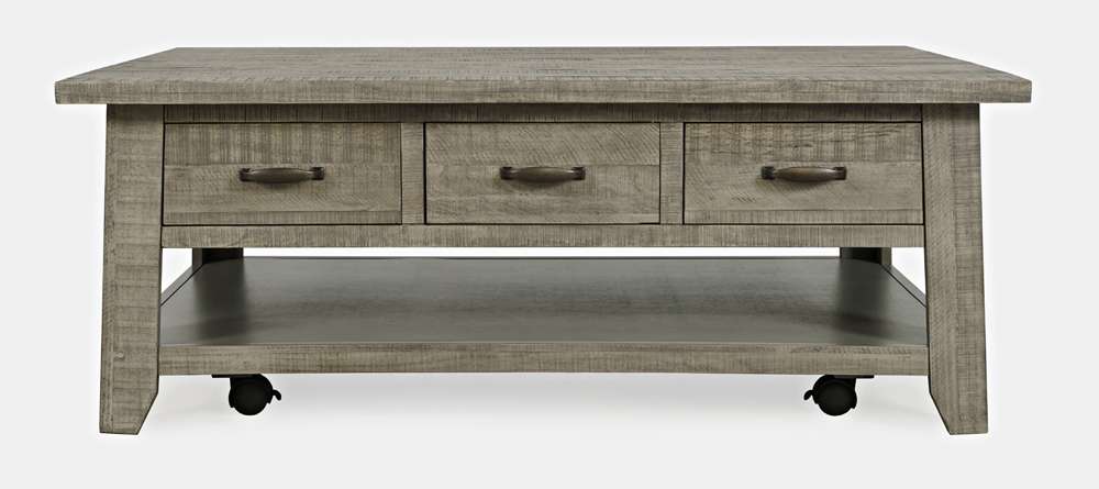 Jofran - Telluride Rustic Distressed Acacia 50in Coffee Table with Caster Wheels and Pull-Through Drawers, Driftwood Grey - 2230-11 veiw 1