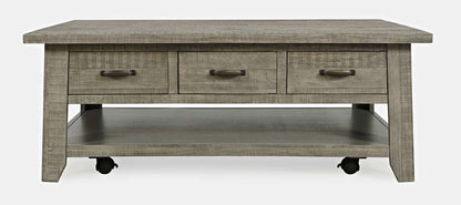 Jofran - Telluride Rustic Distressed Acacia 50in Coffee Table with Caster Wheels and Pull-Through Drawers, Driftwood Grey - 2230-11 veiw 1