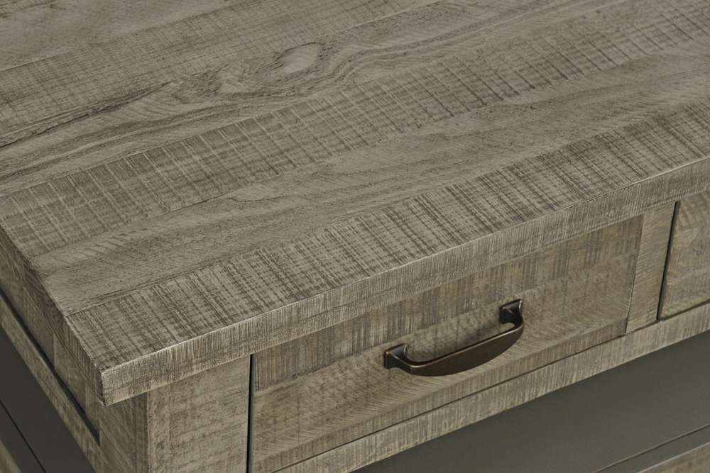 Jofran - Telluride Rustic Distressed Acacia 50in Coffee Table with Caster Wheels and Pull-Through Drawers, Driftwood Grey - 2230-11 veiw 2