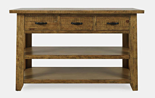 Jofran - Telluride Rustic Distressed Acacia 50in Sofa Table with Drawers and Two Shelves, Gold - 1800-14 veiw 1
