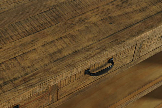 Jofran - Telluride Rustic Distressed Acacia 50in Sofa Table with Drawers and Two Shelves, Gold - 1800-14 veiw 2