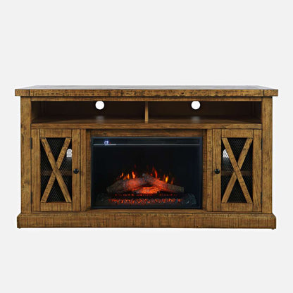 Jofran - Telluride Rustic Solid Pine 60in Storage Console TV Stand with Electric Fireplace, Gold - 1800-FP6032 veiw 1