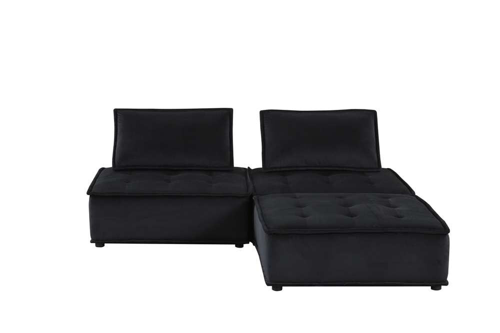 Lilola Home - Anna Black Velvet 3 Pc Sectional Sofa Ottoman - 81402-3 veiw 2