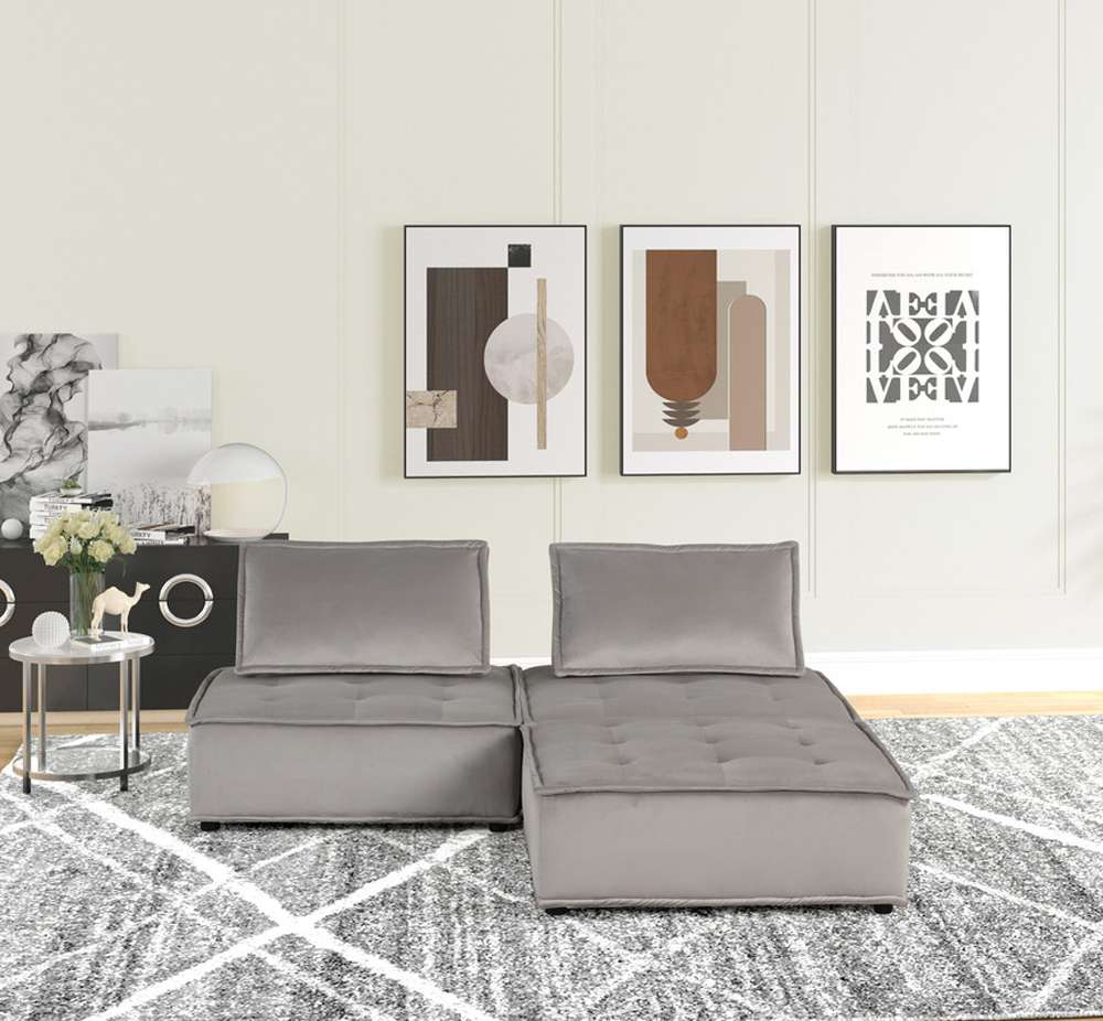Lilola Home - Anna Light Gray Velvet 3 Pc Sectional Sofa Ottoman - 81403-3 veiw 1