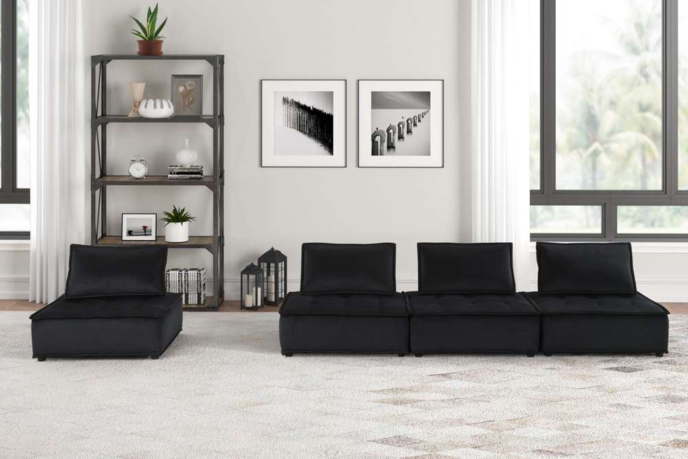 Lilola Home - Anna Black Velvet 4 Pc Modular Sofa - 81402-4B veiw 1