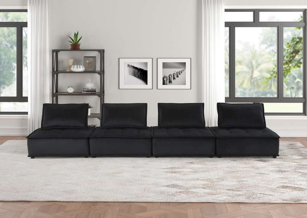 Lilola Home - Anna Black Velvet 4 Pc Modular Sofa - 81402-4B veiw 5