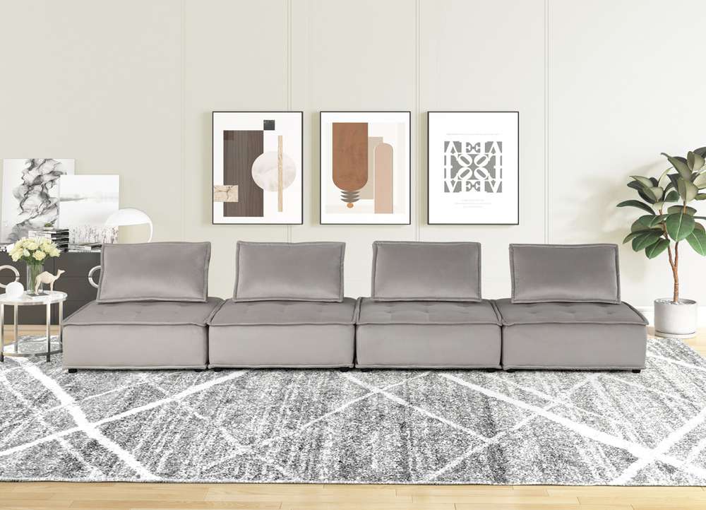 Lilola Home - Anna Light Gray Velvet 4 Pc Modular Sofa - 81403-4B veiw 3