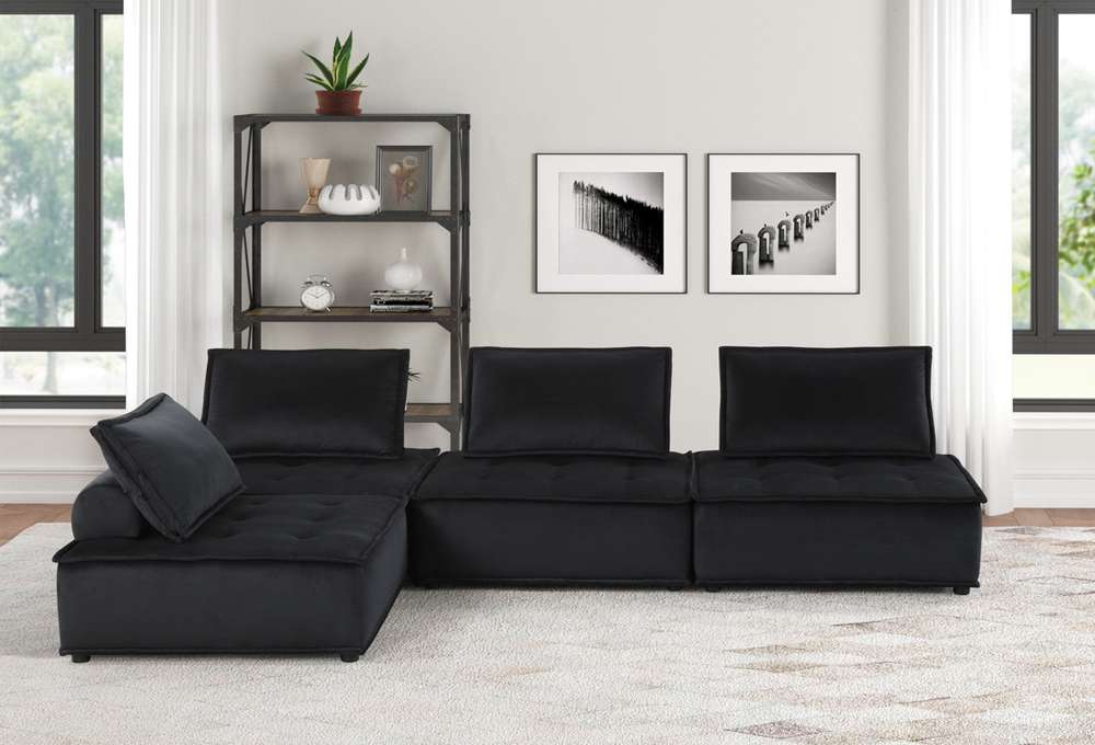Lilola Home - Anna Black Velvet 4 Pc Sectional Sofa - 81402-4C veiw 1