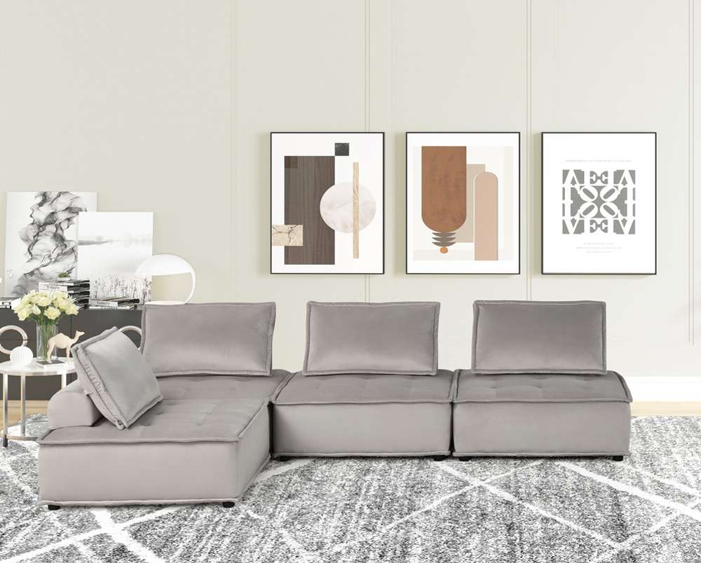 Lilola Home - Anna Light Gray Velvet 4-Seater Modular Sofa - 81403-4A veiw 5