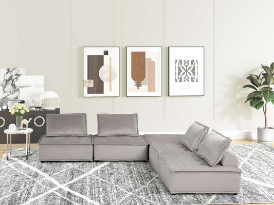 Lilola Home - Anna Light Gray Velvet 5 Pc Sectional Sofa - 81403-5B veiw 1