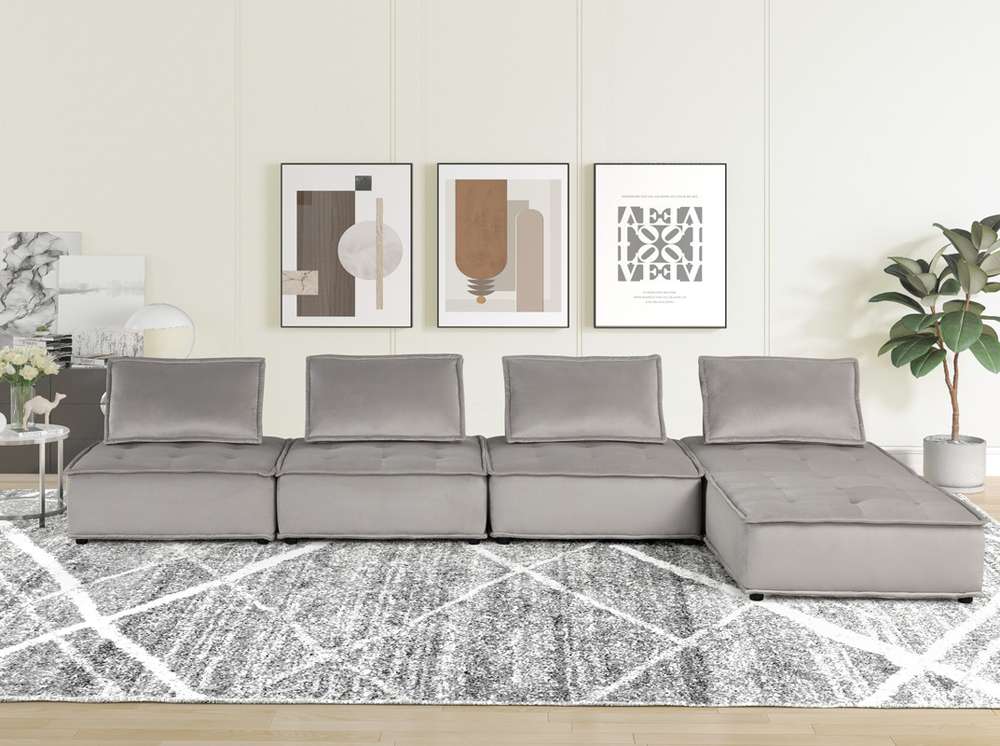 Lilola Home - Anna Light Gray Velvet 5 Pc Sectional Sofa - 81403-5B veiw 3