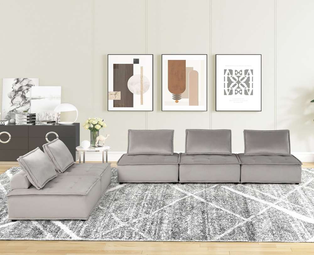 Lilola Home - Anna Light Gray Velvet 5 Pc Sectional Sofa - 81403-5B veiw 5