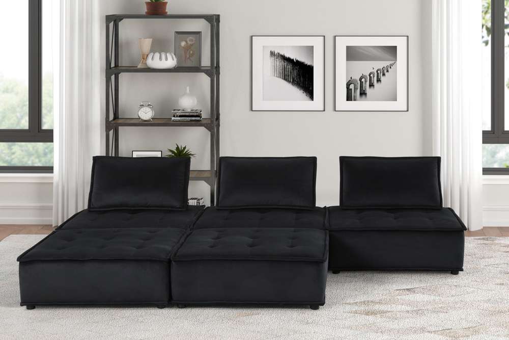 Lilola Home - Anna Black Velvet 5 Pc Sectional Sofa Ottoman - 81402-5D veiw 1