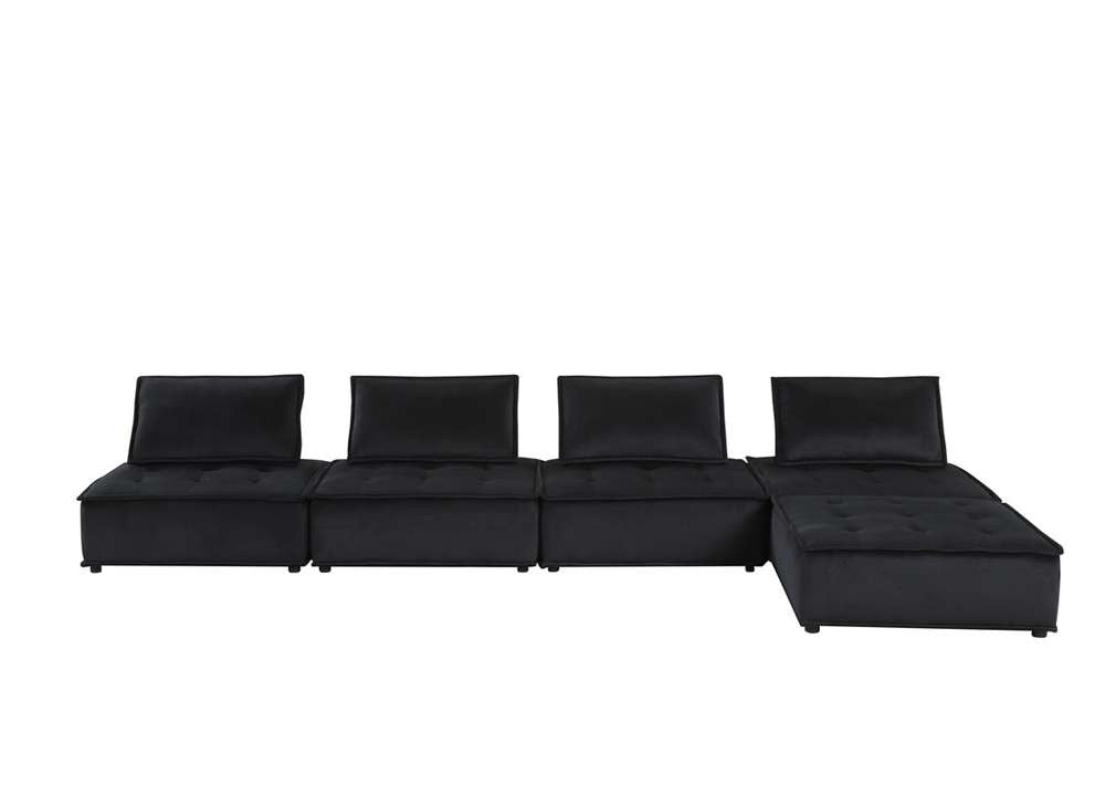 Lilola Home - Anna Black Velvet 5 Pc Sectional Sofa Ottoman - 81402-5D veiw 4