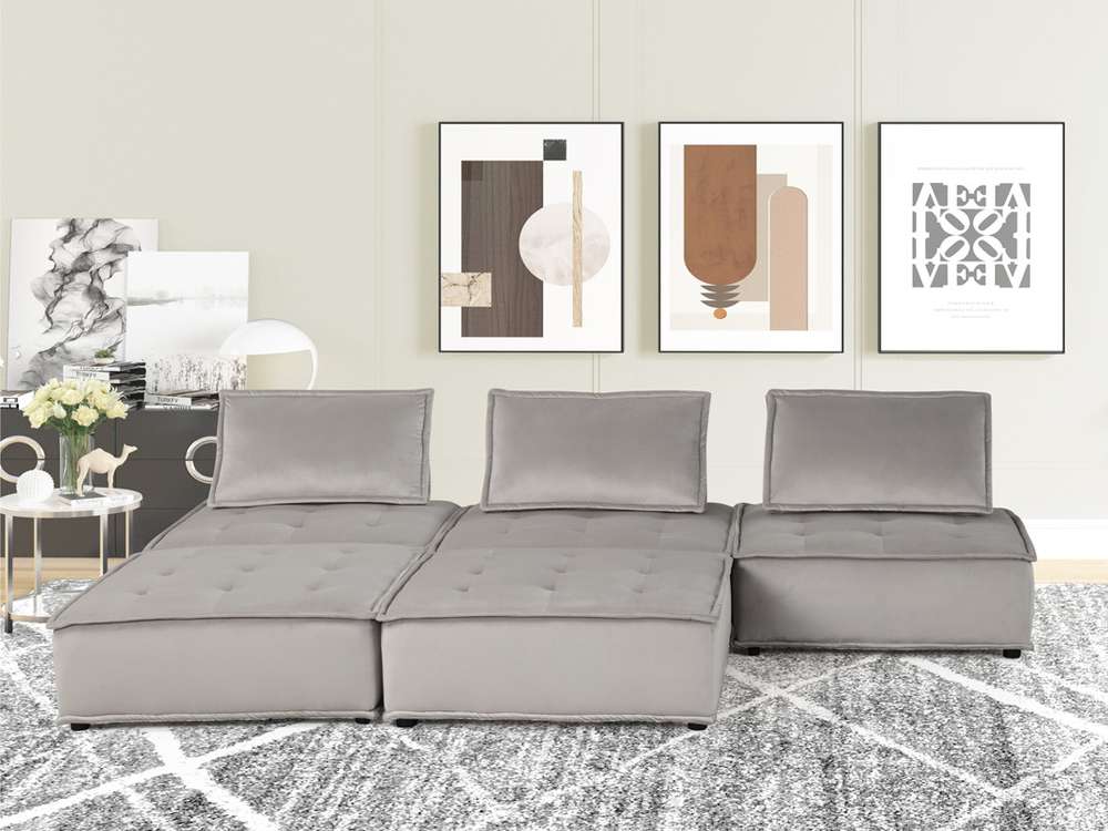 Lilola Home - Anna Light Gray Velvet 5 Pc Sectional Sofa Ottoman - 81403-5D veiw 1