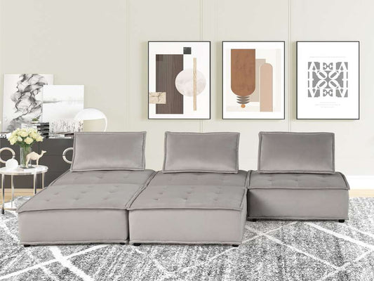 Lilola Home - Anna Light Gray Velvet 5 Pc Sectional Sofa Ottoman - 81403-5D veiw 1
