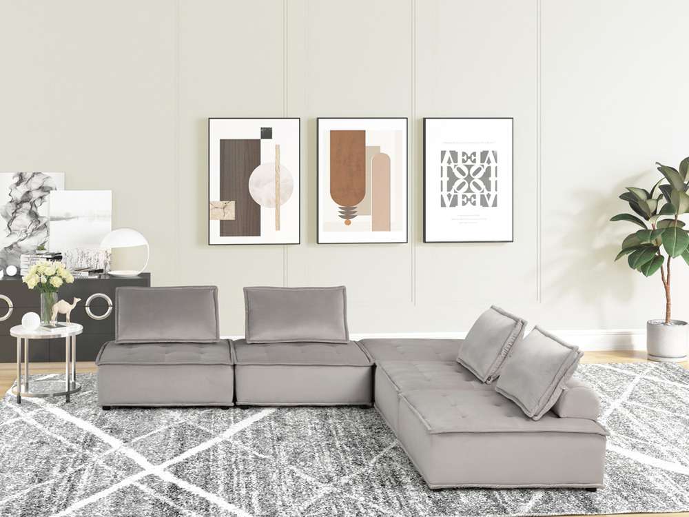 Lilola Home - Anna Light Gray Velvet 5 Pc Sectional Sofa Ottoman - 81403-5D veiw 5